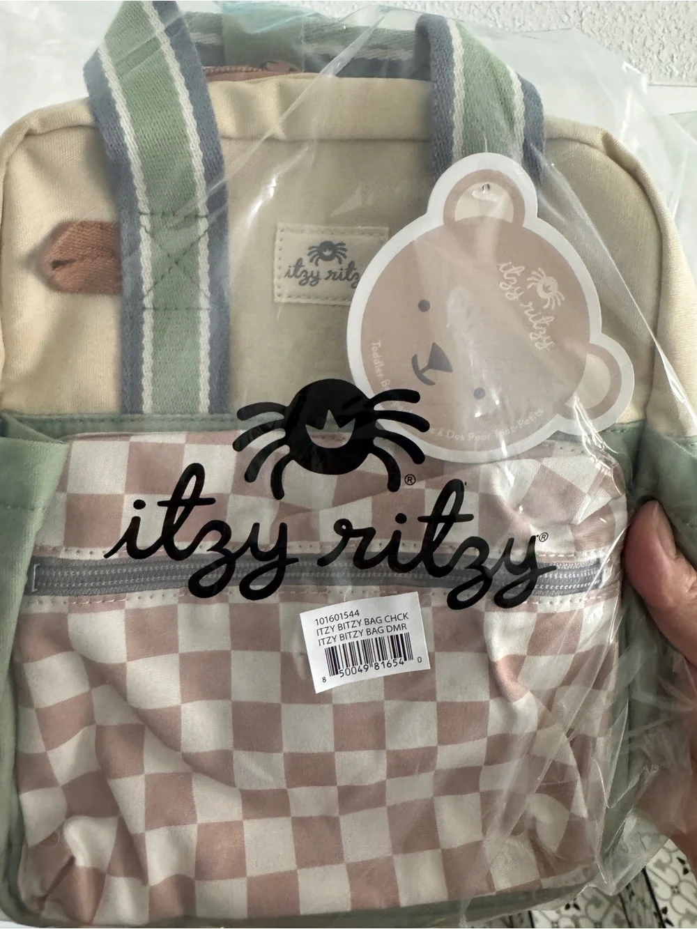 NWT ITZY ritzy BITZY BAG green/tan Checkered neutral for toddlers / kids